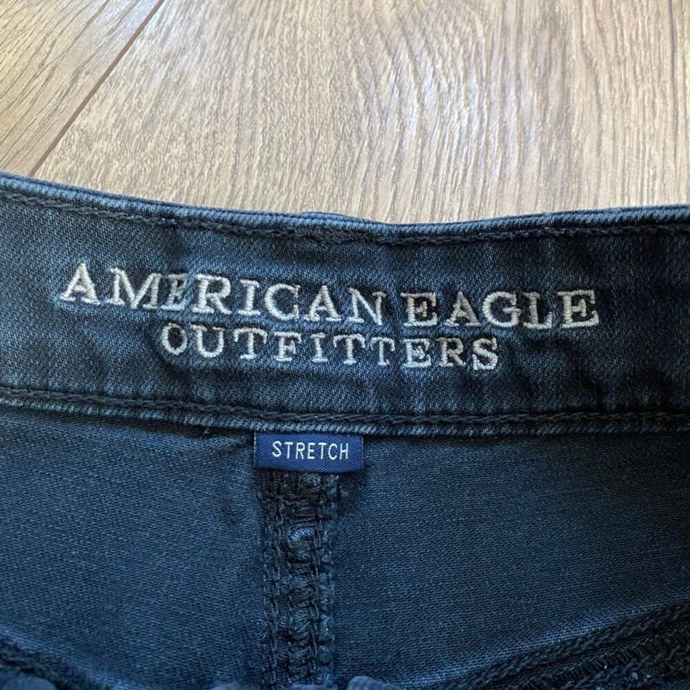 American Eagle Hi-Rise Festival Shorts Black Distressed Stretch Denim Size 6 - Picture 4 of 6